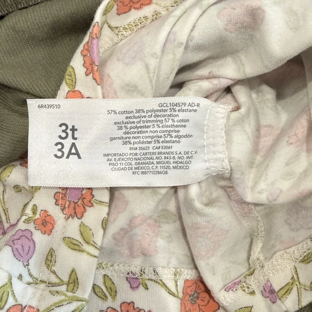 CARTERS Olive Green Corduroy Pink Purple‎ Floral Long Sleeve Girls Dress Size 3T